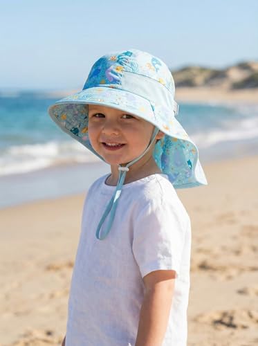 icolor Kids Sun Hat UPF50+ Sun Protection Bucket Hat Toddler Summer Beach Play Hats with Neck Flap for Girl Boy Ages 3~10 - color: Cartoon Sea World