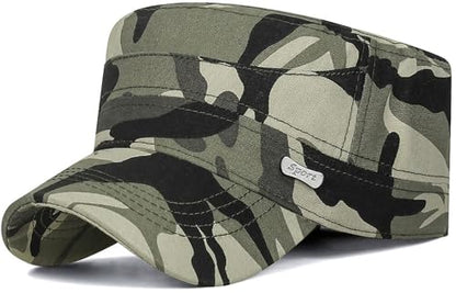 Men Flat Top Hat Cadet Army Cap Twill Cotton Baseball Military Cap - color: A - Light Green ( Camo )