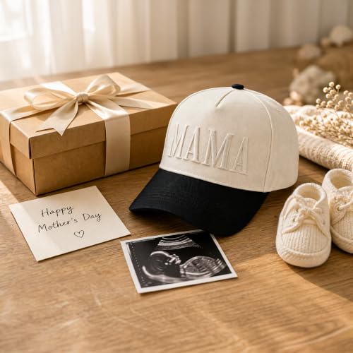 Women’s Mama Trucker Hat Trendy, Embroidered Adjustable Mom Baseball Cap, Two-Tone Ponytail Hat for Outfits - color: White