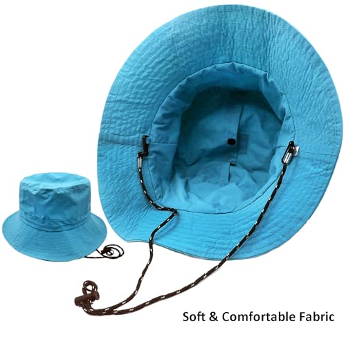 woogwin Waterproof Bucket Rain Hat with Chin Strap Quick Dry Packable Boonie Sun Hat Safari Hat UV Protection - color: Lake Blue