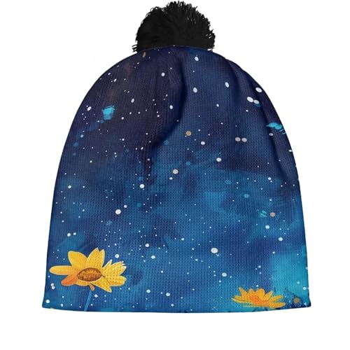 Cute Winter Hats for Women Cold Weather Knit Beanies for Women with Pom Pom - color: Galaxy Sunflower