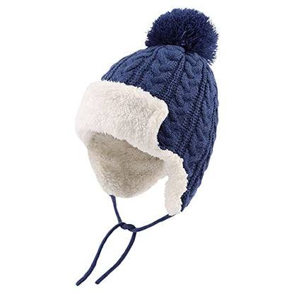 Peecabe Winter Kids Beanie Hat Baby Knitted Hats Fleece Earflap Toddler Cap - color: Denim Blue, size: 6-24 Months
