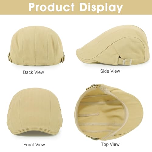 3Pcs Cotton Newsboy Hat for Men Cool Adjustable Flat Cap - color: Black+navy+khaki