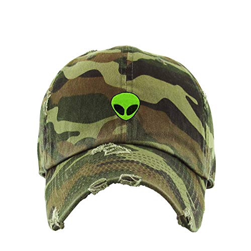 Green Alien Vintage Baseball Cap Embroidered Cotton Adjustable Distressed Dad Hat - color: Camo