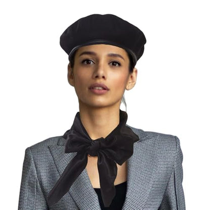 British US Military Berets with 35" Square Silk Like Head Scarf, Army Beret French Beret for Men and Women - color: Black, size: Large