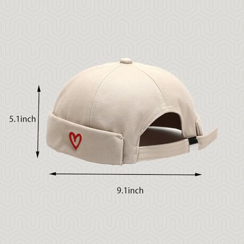 Mens Docker Cap Brimless Skullcap Sailor Cap Rolled Cuff Retro Beanie Hat - color: Heart Beige
