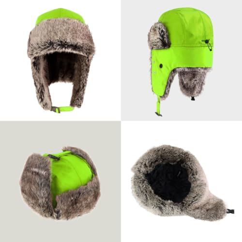 Waterproof Winter Trapper Ushanka Hat Ear Flap Chin Strap, Russian Style - color: Arctic (Neon Lime)