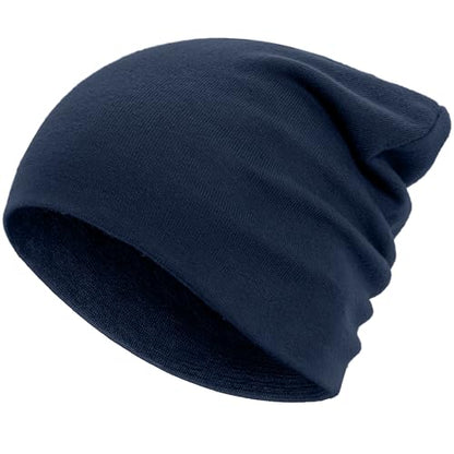 100% Cotton Thin Beanie Hat Women Men Soft Slouchy Chemo Skull Cap - color: 1pc Navy Blue