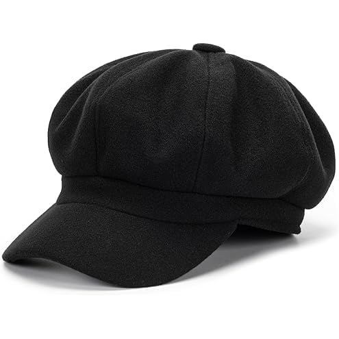 Octagonal-Beret-Hat-Women Classic 8 Panels Newsboy Cabbie Cap French Gatsby Hats Painter Paperboy Hats for Girls Teens - color: Black