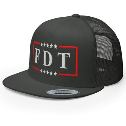 NX FDT Embroidered Flat Bill Trucker Hat High Crown Adjustable FDT Hat - color: Charcoal