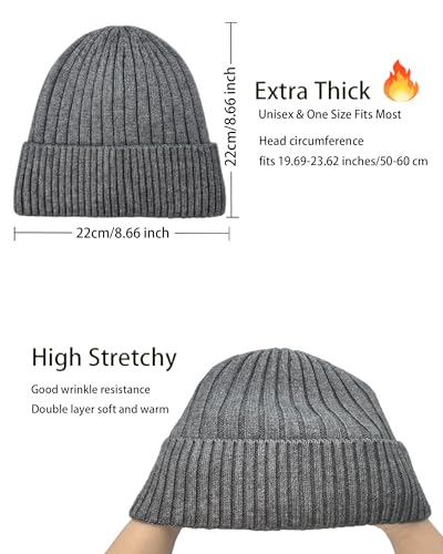 Winter Hat for Men Women Fleece Lined Beanie Soft Warm Skull Cap - color: 1-grey