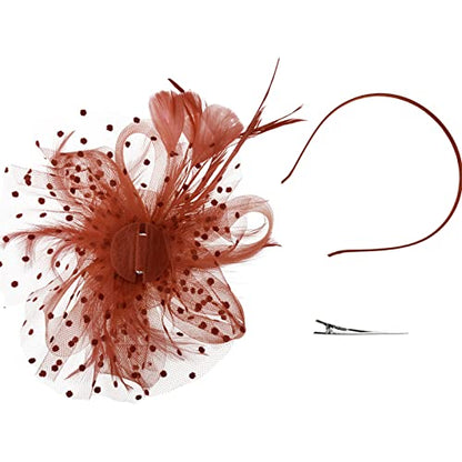 AQOKKA Women Fascinators Hats Flower Fascinators with Headband and Clip Tea Party Headwear for Women and Girls - color: 1 Pc 7" Diameter / Coffee