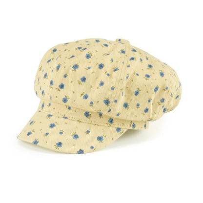 C.C Knitted Newsboy Cap for Women – Soft Knit Hat with Adjustable Velcro, Lightweight Warm Winter Style - color: Cotton Flower-beige