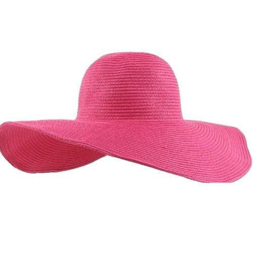 Wide Brim Roll-up Big Beautiful Solid Color Floppy Hat - color: Hot Pink