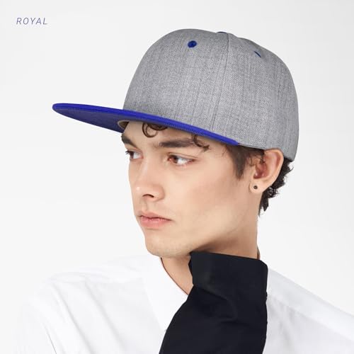CHOK.LIDS Classic Snapback Flat Bill Hat Blank Adjustable Baseball Cap - color: Heather Grey/Gold