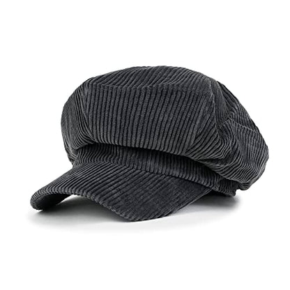 ililily Washed Cotton Newsboy Cabbie Cap Corduroy Duck Bill Flat Hunting Hat - color: Dark Grey - New