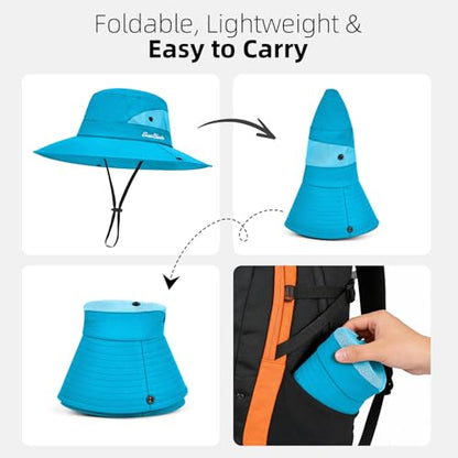 Rosoz Ponytail Sun Bucket Hats for Women UV Protection Foldable Wide Brim - color: 2pack-pure Blue&pure Purple