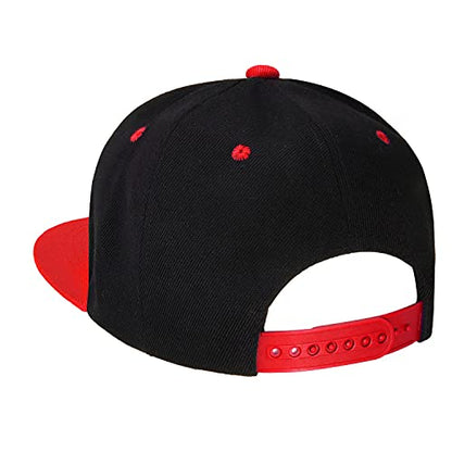 Falari Wholesale 12 Pack Snapback Hat Cap Hip Hop Style Flat Bill Blank Solid Color Adjustable Size - color: 12-pack Black/Red