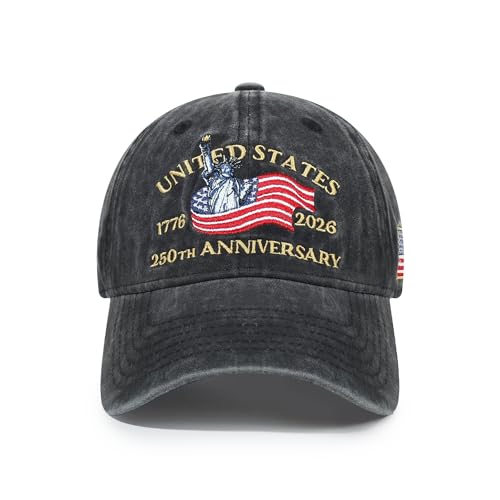 USA 250th Anniversary Baseball Cap Patriotic Embroidered American Hat - color: 2-black