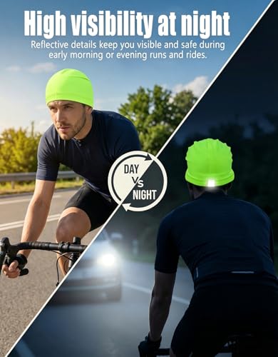 Sweat Wicking Skull Caps Cooling Helmet Liner Hat Running Beanie Cycling Skullcap Sleeping Cap for Men Women - color: Neon Yellow