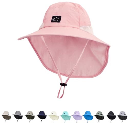 ZOORON Kids Sun Hat with Neck Flap UPF 50+ Beach Hats for Baby Boys Girls - color: Pink