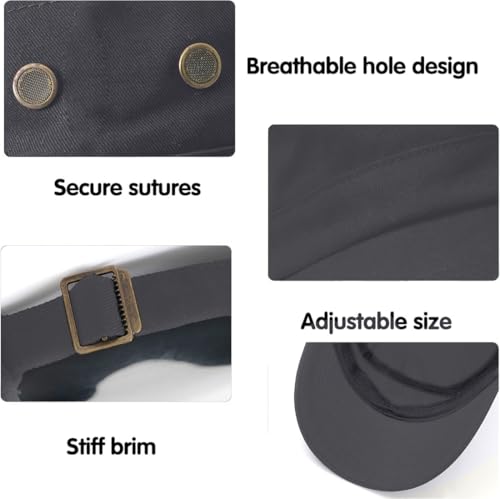 Men's Military Cadet Hat Flat Top Newsboy Cap - color: A - Grey