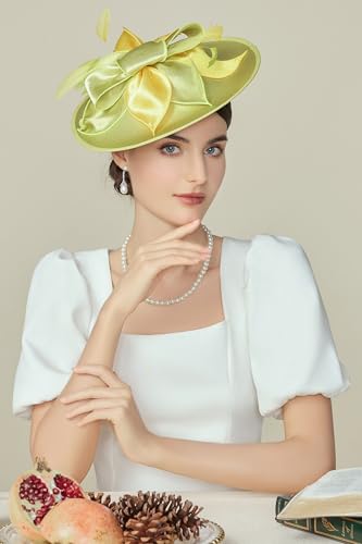 BABEYOND Derby Hats for Women Wide Brim Flower Feather Tea Party Fascinator - color: Green