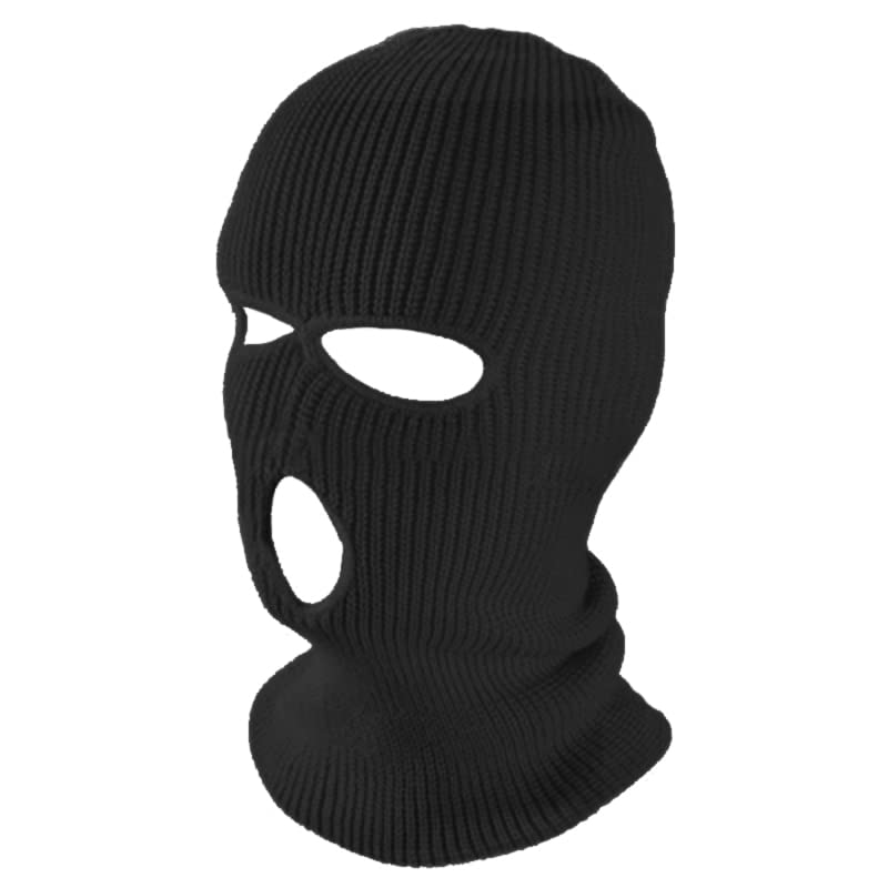 TOPTIE 3 Hole Full Face Balaclava, Double Knit Acrylic Winter Mask - color: Black