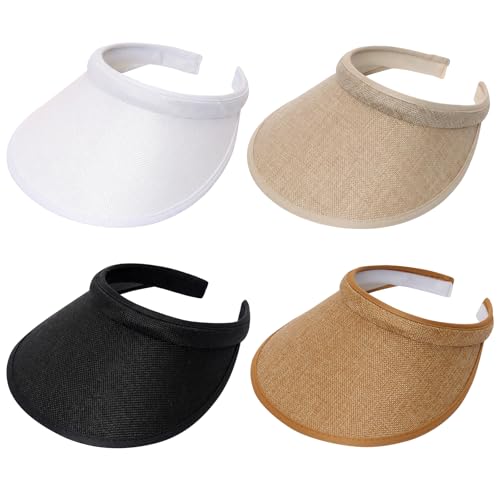 4PCS Wide Brim Sun Visor Hats for Women UV Protection Summer Adjustable Cap for Sports Beach Travel Outdoor Activity