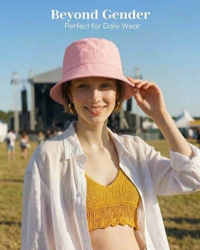 HONGTEYA Bucket Sun Hats for Woman Men Cotton Summer Beach Hat Golf Fishing - color: Pink, size: Medium