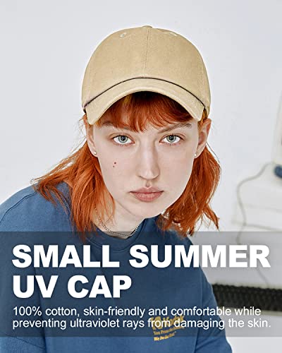 Zylioo Small Baseball Cap for Men Women, Adjustable Unstructured Dad Hat - color: Khaki-fits 21.7"-22.4"/55cm-57cm