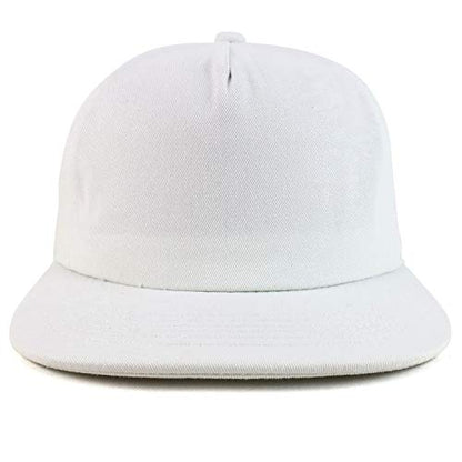 Trendy Apparel Shop Plain Unstructured 5 Panel Flat Bill Snapback Baseball Cap - color: White