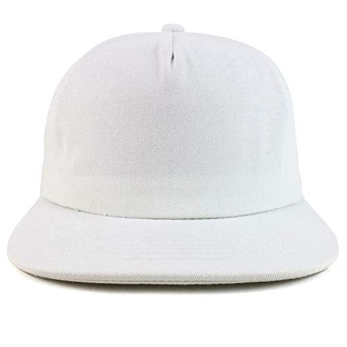 Trendy Apparel Shop Plain Unstructured 5 Panel Flat Bill Snapback Baseball Cap - color: White
