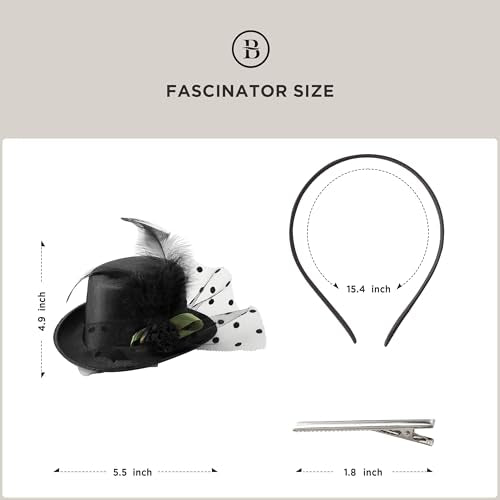 BABEYOND Mini Top Fascinators Hats for Women Feather 1920s Costume Hat - color: Black