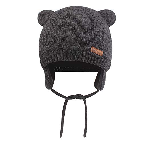 BAVST Baby Beanie Hat for Winter with Earfalp Cute Bear Kids Toddler Girls Boys Warm Knit Cap 0-2Years - color: Bear Ear 2-grey-dark, size: 0-6 Months