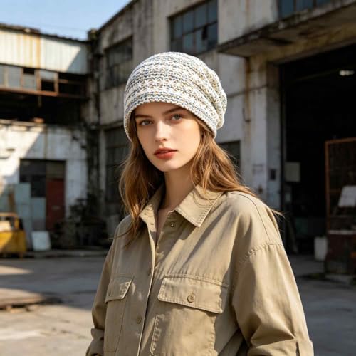 Women's Sparkly Lace Beanie Hat for Women, Lightweight Breathable Knit Skull Cap,Fashion Slouchy Beanie - color: Blue Color 012