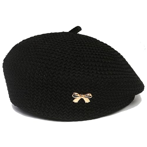 CLeemuzinN Women Summer Beret Hat Slouchy Crochet French Artist Caps Travel Beach Painters Hats Ladies Spring Fall - color: Black, size: Medium-Large