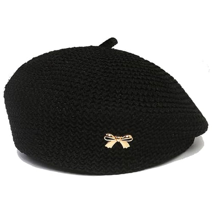 CLeemuzinN Women Summer Beret Hat Slouchy Crochet French Artist Caps Travel Beach Painters Hats Ladies Spring Fall - color: Black, size: Medium-Large