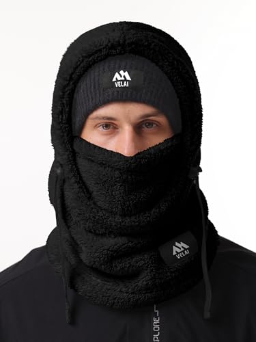 Balaclava Fleece Ski Mask Winter Face Masks Windproof Hooded Scarf - color: Black