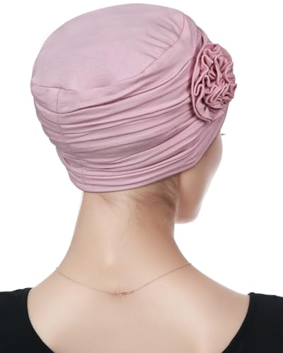Alnorm Flower Design Chemo Hair Loss Caps Cancer Headwear for Women - color: Mauve