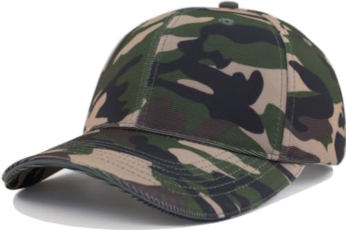 TSSGBL Men's Plain Baseball Hat - OSFM & XXL Big Head Fit，Adjustable Structured Ball Cap with Reflective Sandwich Brim - color: Camo, size: Medium-Large