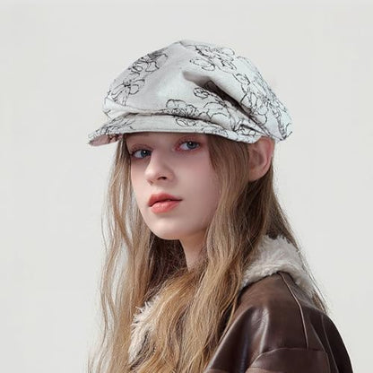 Womens Newsboy Hats Vintage Cabbie Hat Beret Paperboy Floral Painter Cap