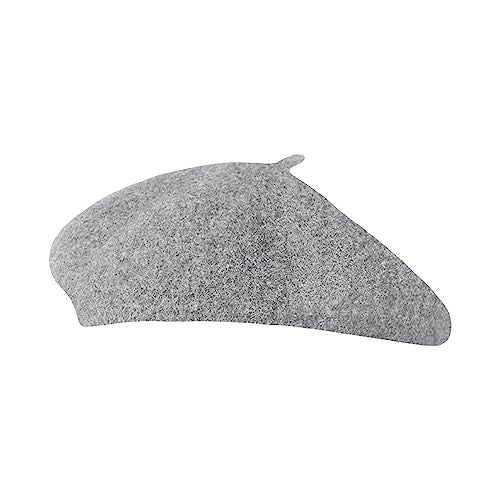Gllutt Women Wool Beret Hat French Style Solid Color - color: Light Grey