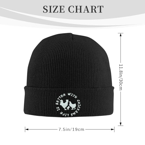 Black Beanie Hat for Men Women Embroidered Knit Winter Beanies Cap - color: Chicken