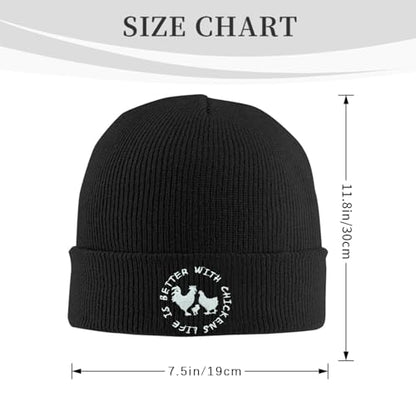 Black Beanie Hat for Men Women Embroidered Knit Winter Beanies Cap - color: Chicken