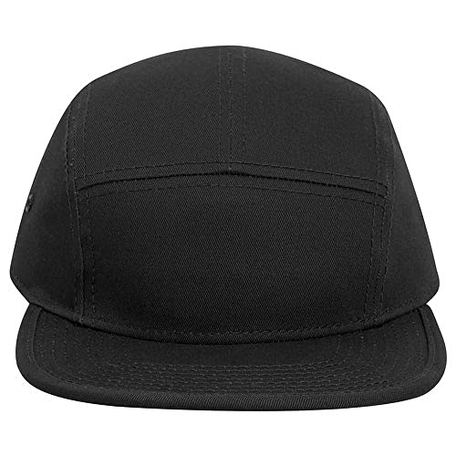 Ashen Fane 5 Panel Superior Cotton Twill Square Flat Visor Adjustable Camper Hat - color: Black