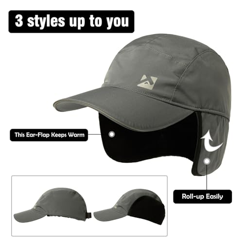 TOP-EX Oversize XL XXL Men's Waterproof Winter Baseball Cap Fleece Earflap Trapper Hat for Cold Weather Large Heads - color: Grey, size: Medium