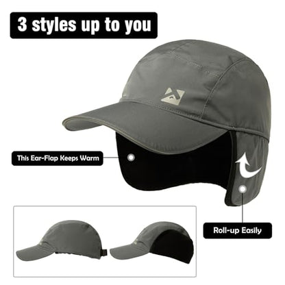 TOP-EX Oversize XL XXL Men's Waterproof Winter Baseball Cap Fleece Earflap Trapper Hat for Cold Weather Large Heads - color: Grey, size: Medium