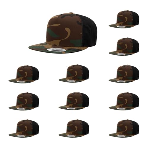 Yupoong 5-Panel YP Classic Trucker Cap | High Profile Flat Visor Snapback - color: Camo/Black