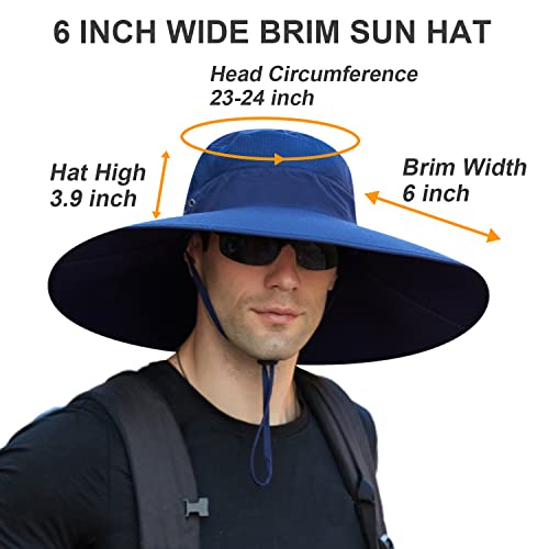 HUAMULAN Men Women 6" Wide Brim Sun Hat Summer Fishing Hats UV Protection - color: Bg9020-navy